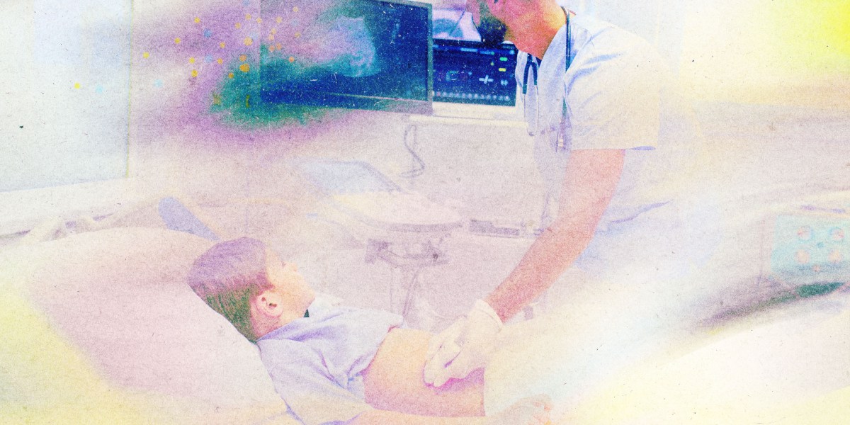 Doctor reviewing AI-generated medical summary on tablet in hospital room