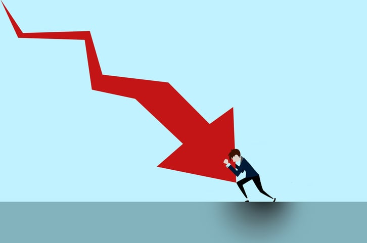 A graph showing a sharp downward trend line representing profits per partner at a law firm.