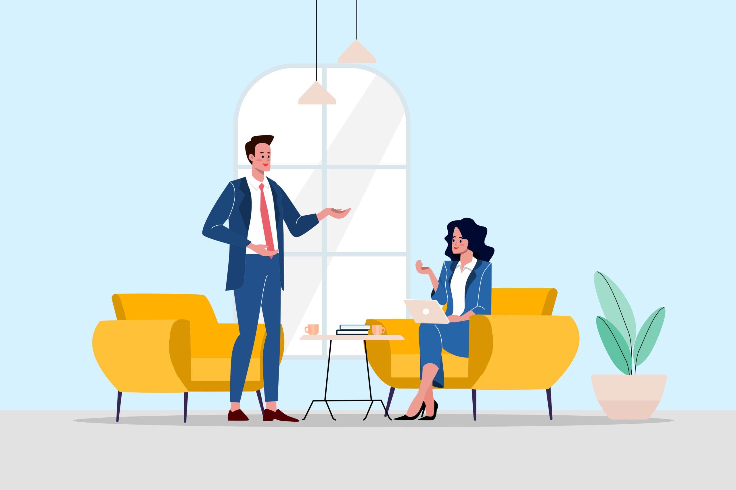 Law firm partner walking office halls chatting with junior lawyers amid AI screens