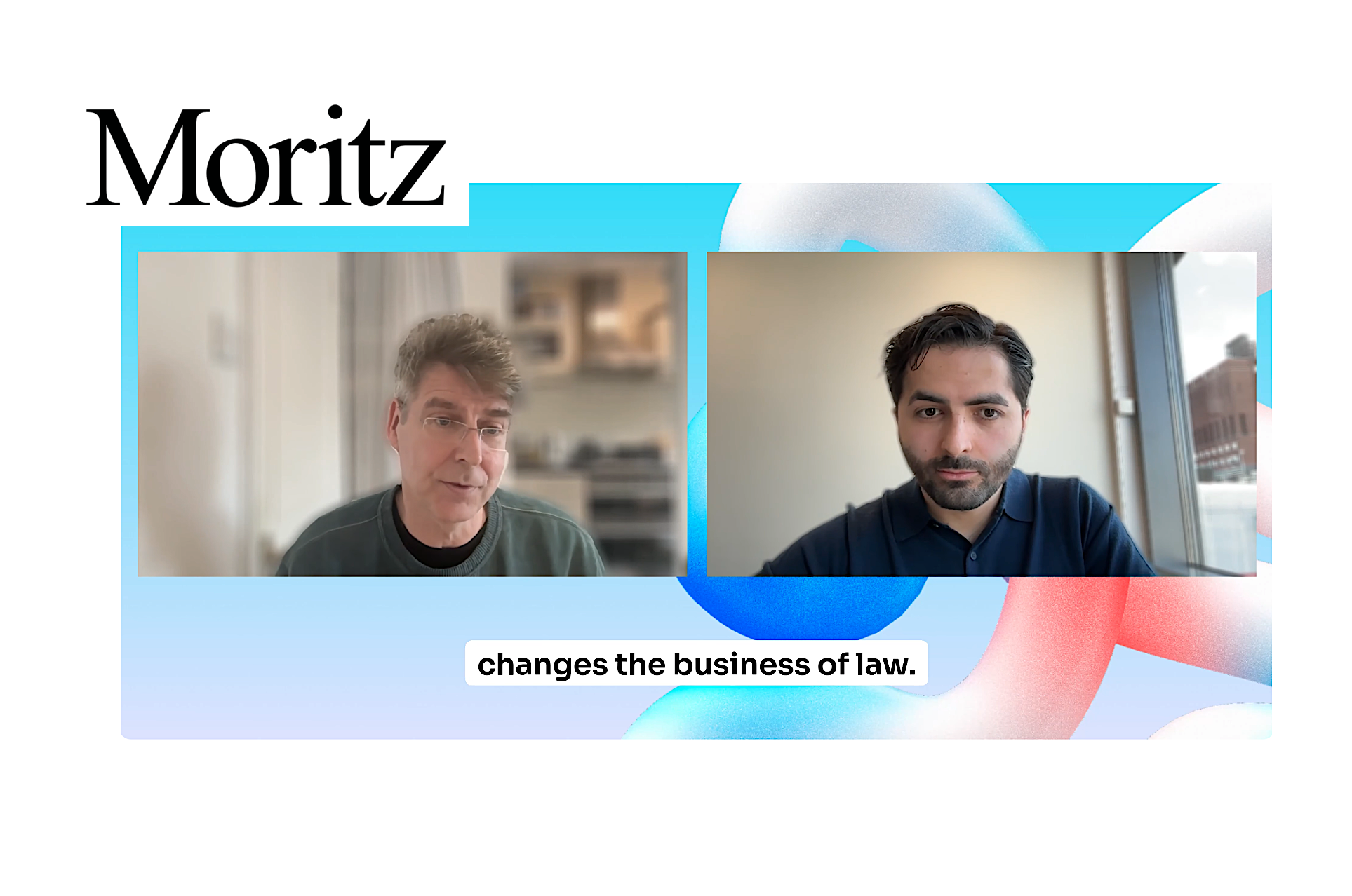 Moritz co-founder Pamir Ehsas in an interview setting, representing the AI-first legal tech company challenging traditional law firms.