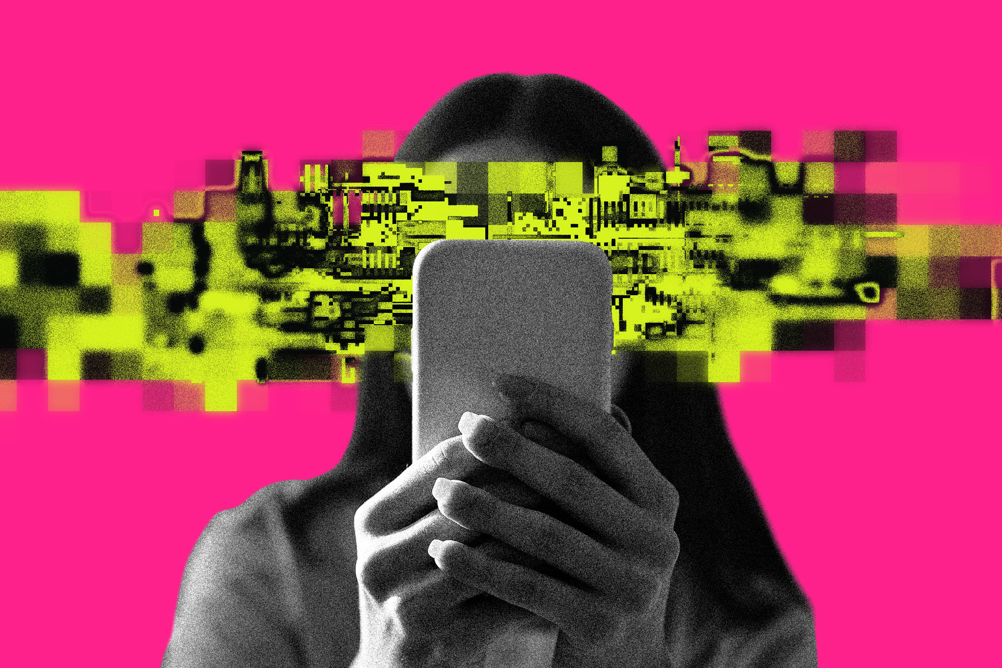 A gavel striking a sound block in front of a blurred background of social media app logos.