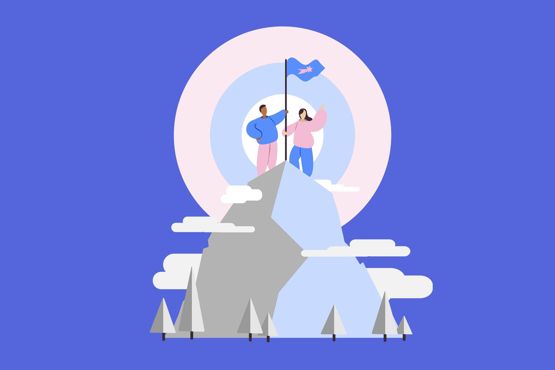 A stylized image of a person climbing a mountain made of stacked legal documents, with the sun rising in the background, symbolizing growth and achievement.