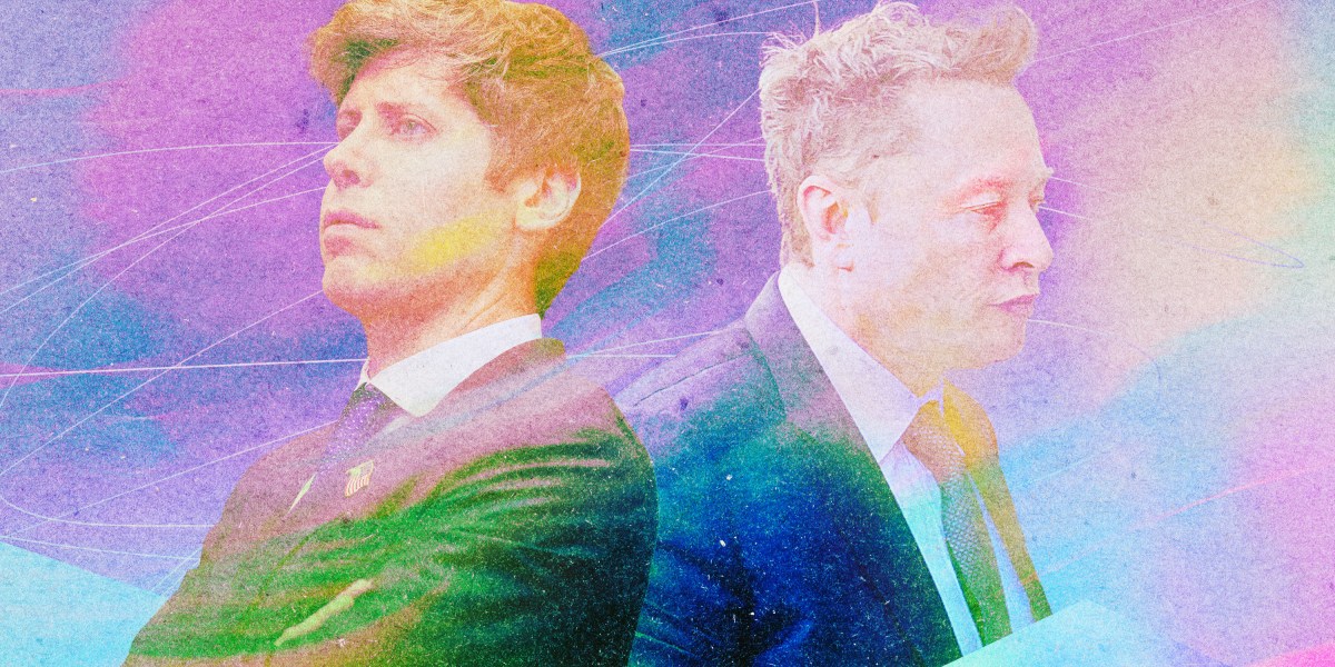 A gavel striking a sound block with a background of abstract AI neural network patterns.