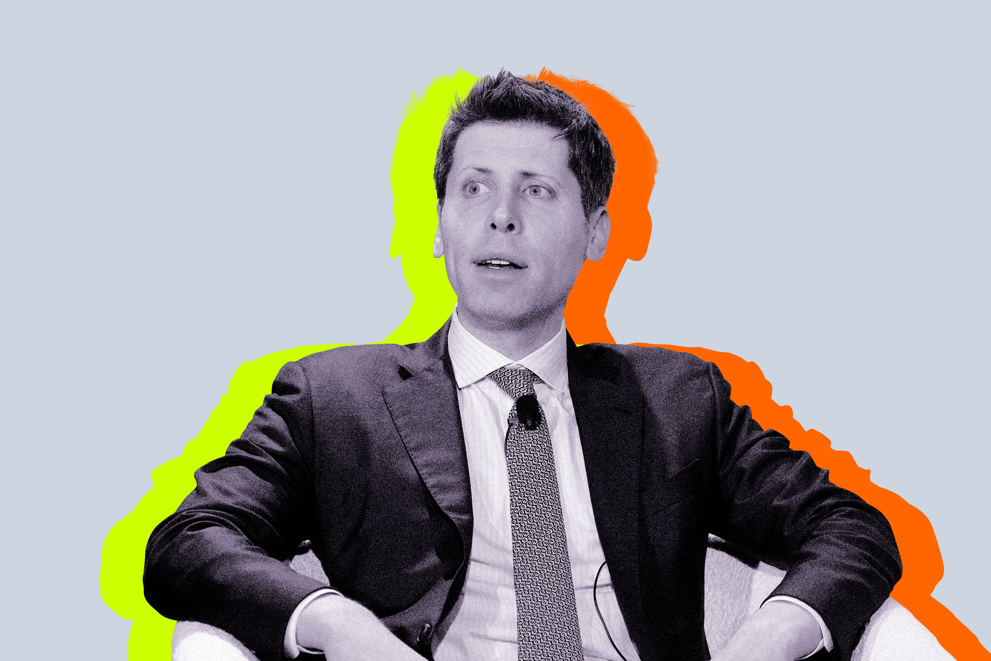 Sam Altman speaking at a podium during a trial, with Elon Musk also visible in the courtroom.
