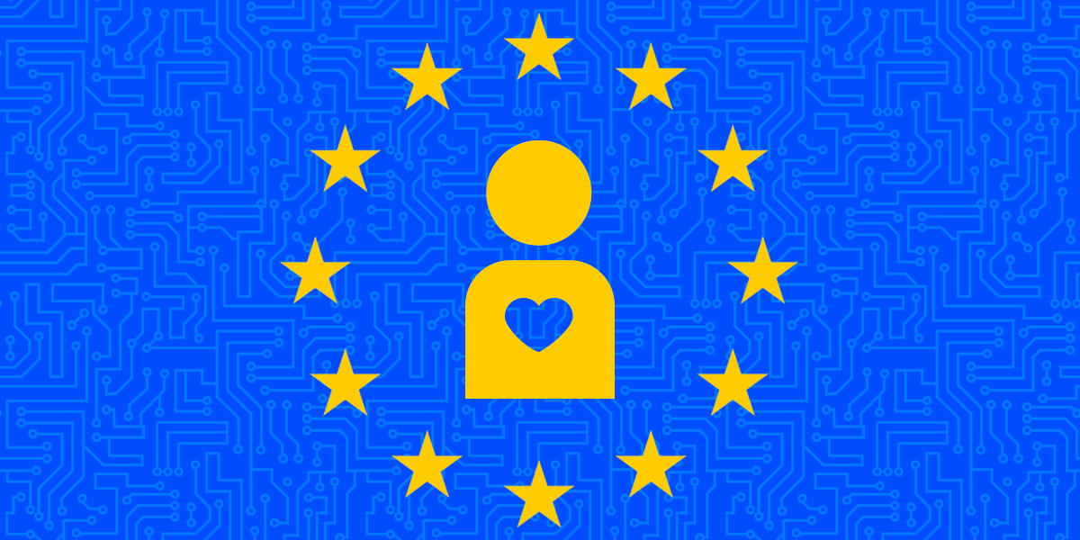 An abstract graphic representing digital fairness with interconnected nodes and privacy shields.